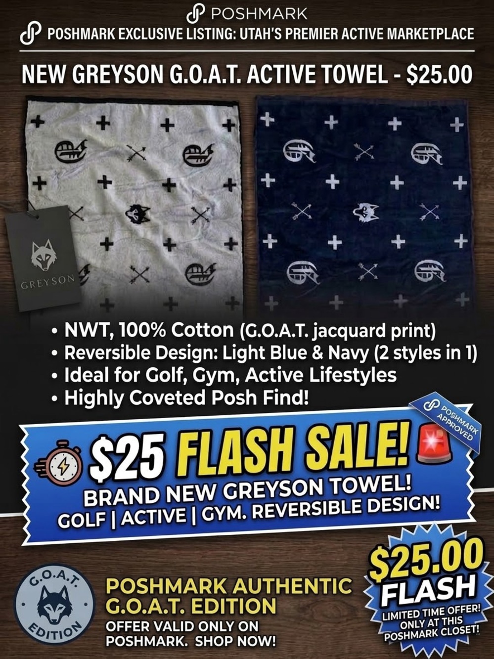 Greyson Reversible Towel in Light Blue & Navy